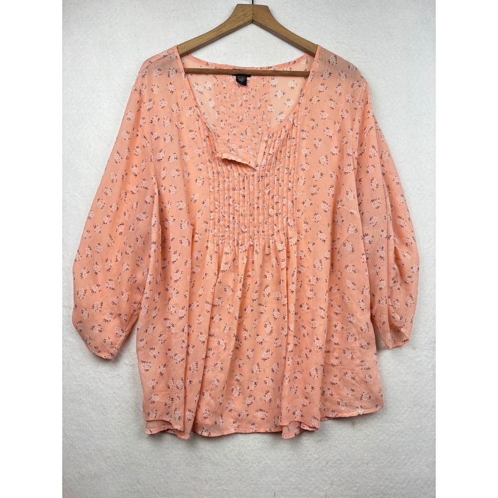 Torrid Chiffon Blouse Womens 4X Pintuck Pleats Floral Peasant Top Boho Romantic